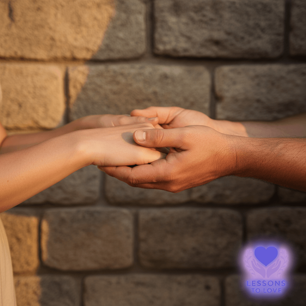 A woman's hands gently holding a man's hands, symbolizing the pillar of honor and respect as the foundation for keeping a man in love.