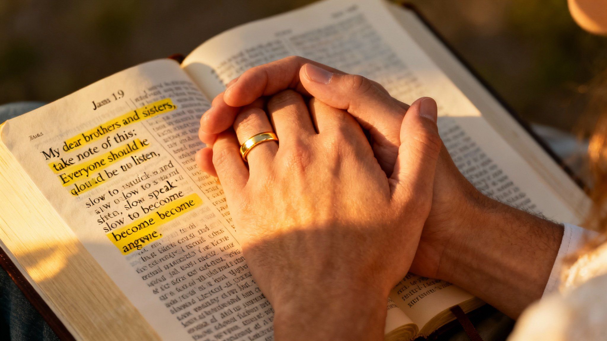 Christian married couple praying together as communication exercise, demonstrating biblical relationship practices