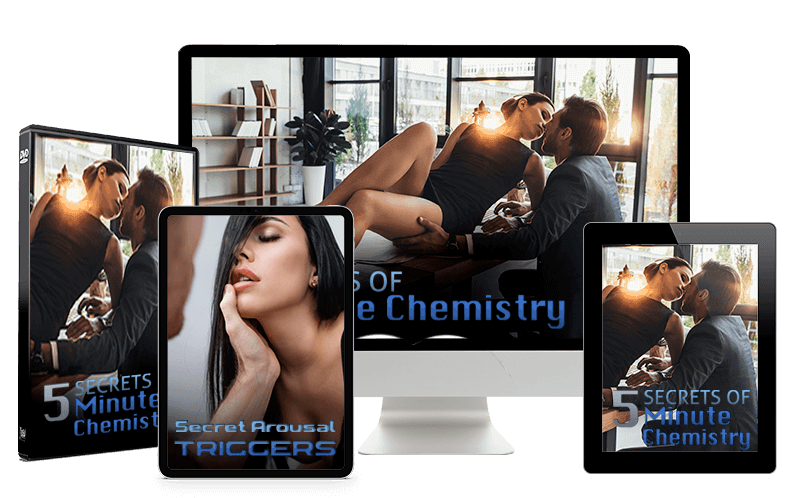 Product box for the Jon Sinn Chemistry Triggers course, showing the 5 triggers of chemistry secrets.