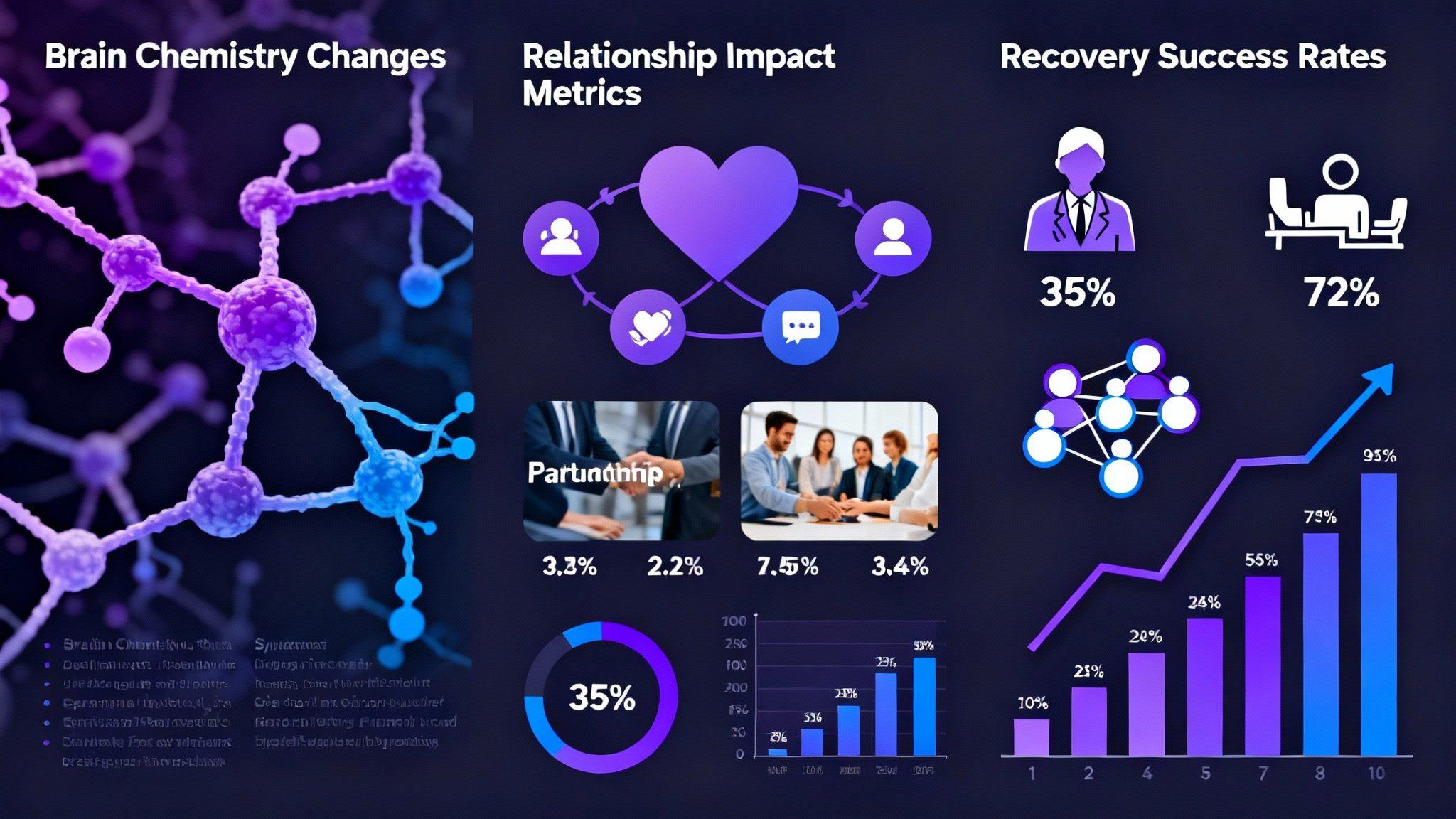 Infographic showing porn addiction statistics, brain effects, and relationship impacts with evidence-based treatment success rates